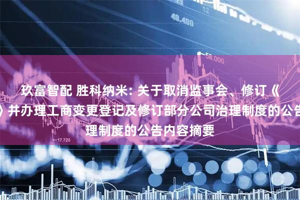 玖富智配 胜科纳米: 关于取消监事会、修订《公司章程》并办理工商变更登记及修订部分公司治理制度的公告内容摘要